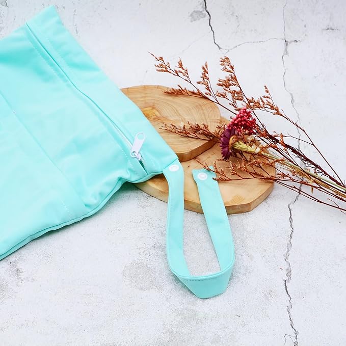 Asenappy 2pcs Cloth Diaper Wet Dry Bags Waterproof Reusable with Two Zippered Pockets Travel Beach Pool Daycare Soiled Baby Items Yoga Gym Bag for Swimsuits or Wet Clothes (3036-2-pinkmint)