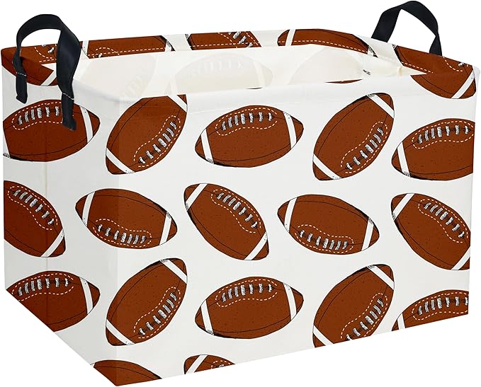 Sanjiaofen Rectangular Football Basket,Kids Baskets for Kids.Waterproof PE Coating Cute Bins with Handles.Boys Basket,Toys Box,Books Baskets,Gifts Box. (Rugby)