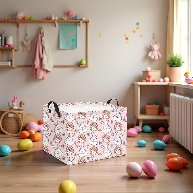 TIBAOLOVER Easter Basket Bunny Pink Baby Girls Cute Kids Toy Storage Bin Organizer Shelf Book Rabbit Room Decor (Pink Rabbit)