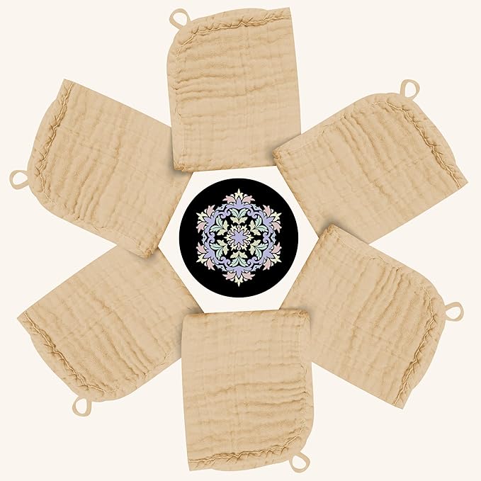 Baby Washcloths -100% Cotton Muslin Soft Baby Bath Wash Cloths and Absorbent Baby Wipes for Newborns Kids Girls and Boys - 12 Pack, 12x12 Inches - Brown