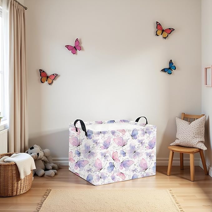 TIBAOLOVER Rectangular Kids Storage Basket for Home Kitchen Girls Cute Storage Bin Organizer Shelf Book Room Decor(Fancy Butterfly)
