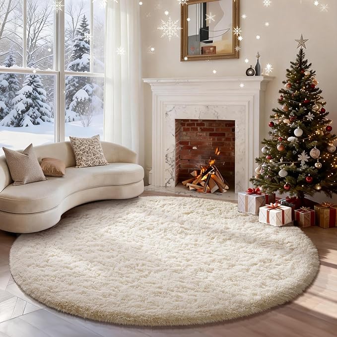 Ophanie Area Rugs for Bedroom Living Room,Color 2- Ivory,Size 6',Shape Round