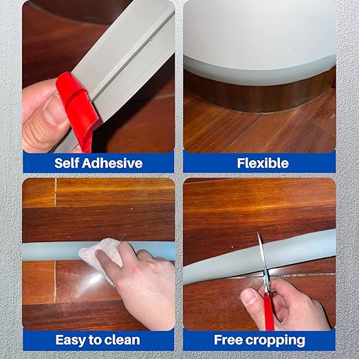 COUKIU 3.28FT PVC Floor Transition Strip, Peel and Stick Molding Trim for Threshold Transitions with a Height Less Than 5 mm/0.2in, Carpet & Floor Edging Trim, Carpet to Tile Transition Strip(Gray)