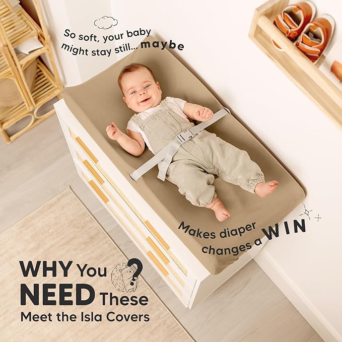 2-Pack Baby Changing Pad Cover for Girl, Boy - 34x18 Soft Viscose Derived from Bamboo Baby Diaper Changing Table Pad Cover Sheets, Neutral, Snug Fit Nursery Diaper Change Sheets (Pecan)