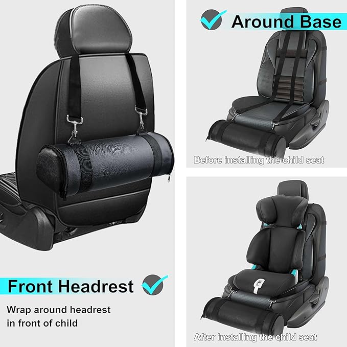 Kalnweis Car Seat Foot Rest,Car Seat Foot Rest for Kids-Booster Seat Foot Rest-Convenient Car Accessories for Kids - Supportive Car Seat Pillow for Toddlers - Long Adjustable Strap (Black Leather)