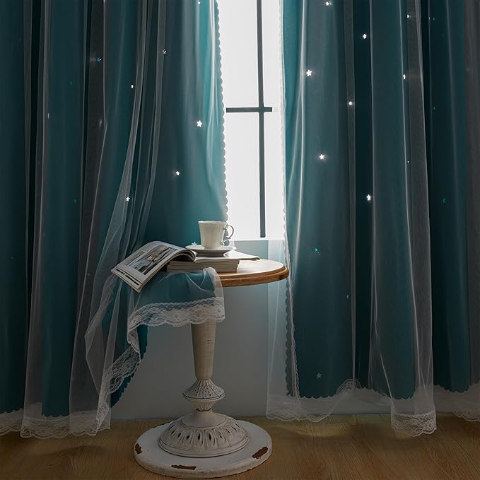 XiDi Black Out Curtains for Girls Bedroom Decor, Unicorn Curtains for Kids Room, Blackout Curtains for Living Room 63 inchs Long 34 inches Wide 2 Panel Teal