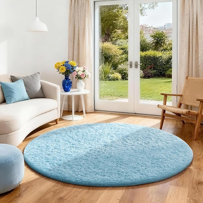 Ophanie Area Rugs for Bedroom Living Room,Color Light Blue,Size 4',Shape Round