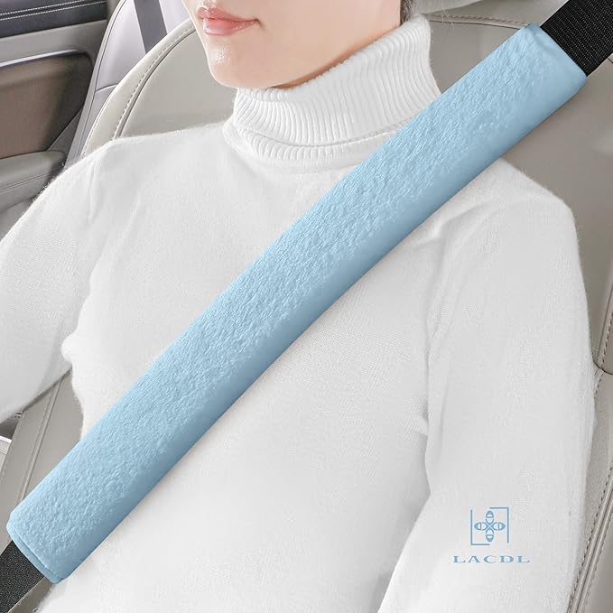 LACDL Extra Long Seatbelt Cover Super Soft Furry for Adults Kids Women & Men, Thick Plush Full Car Seat Belt Strap Cushion, Fluffy Shoulder Pad Protector, Auto Interior Accessories, 1pc, Blue, 19.5in
