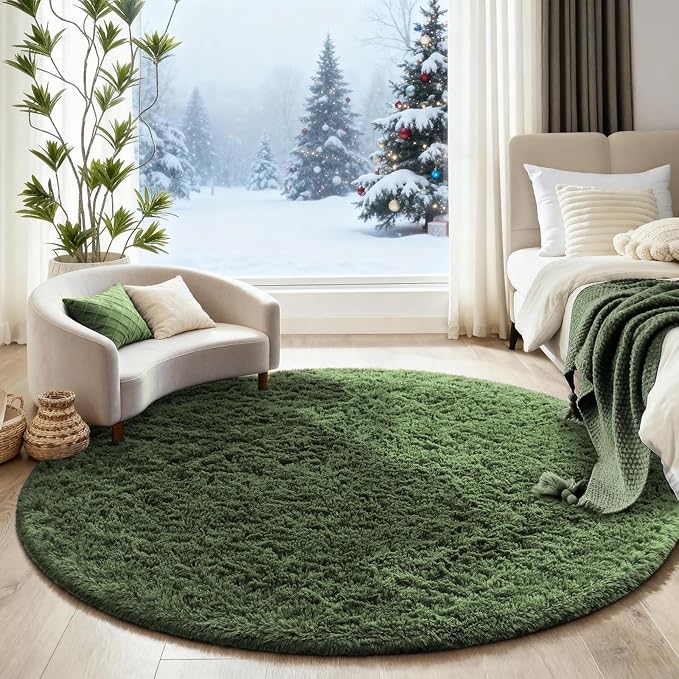 Ophanie Area Rugs for Bedroom Living Room,Color Grayish Green,Size 5',Shape Round
