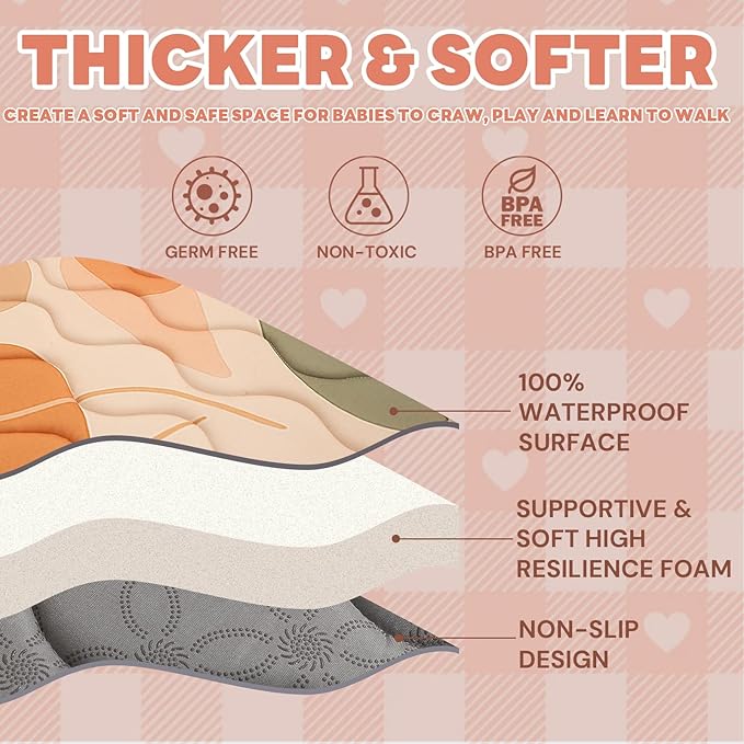 Baby Play Mat for Floor, 50'' x 50'' Thicken Foam Soft Padded for Baby, Playpen Mat for Toddlers Infant Kids, Machine Washable, Non-Slip Bottom Safe for Crawling (Stone)