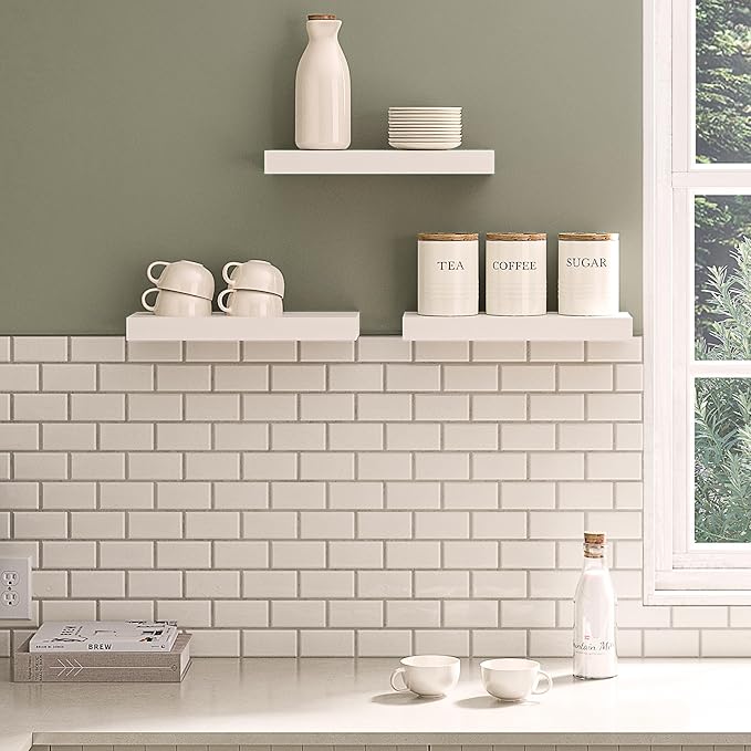 Ballucci Floating Shelves, 16" Wood Wall Shelf Set of 3, Invisible Brackets Floating Shelf for Wall Decor Living Room, Bathroom, Bedroom, Kitchen, 6" Depth, White