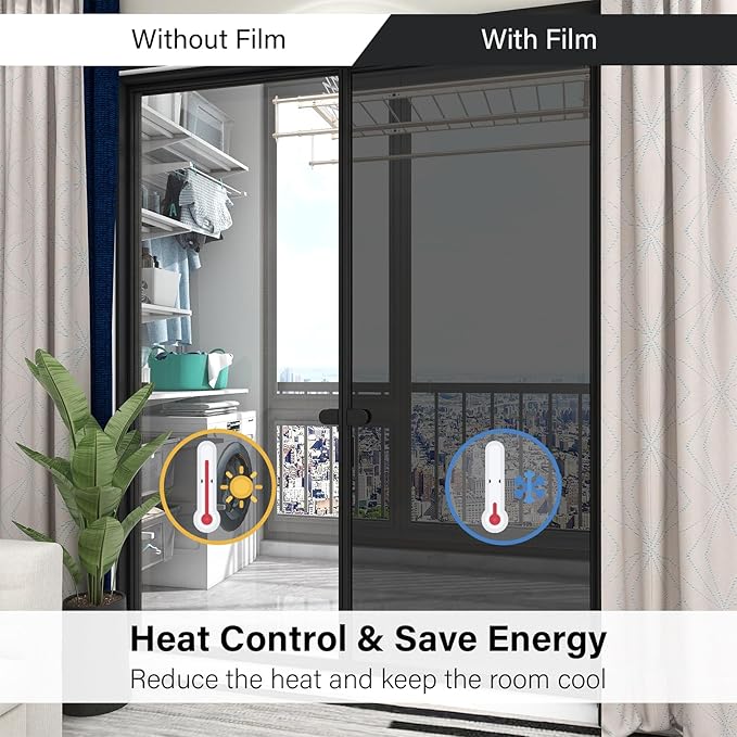 Kromapolis One Way Window Privacy Film Reflective Mirror Home Window Tint, Daytime Privacy Heat Control Anti UV Glass Tinting Static Cling (Black-Silver, 23.6 x 157.4 inch)