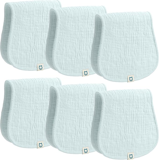 ROMY RO Muslin Burp Cloths Set, 6 Pieces, 100% Organic Cotton Hand Washcloths for Baby Boys and Girls Extra Absorbent and Soft Burping Rags (Light Blue - Solid Color)