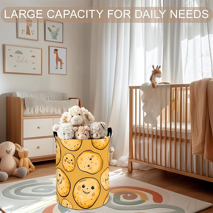 Potato Laundry Basket Hamper 19.7"x15.8", Cute Cartoon Potato Foldable Waterproof Oxford Clothes Storage Bucket for Room Bathroom Bedroom Nursery Decor, Toy Organizer Bins Gifts for Kids Boys Girls