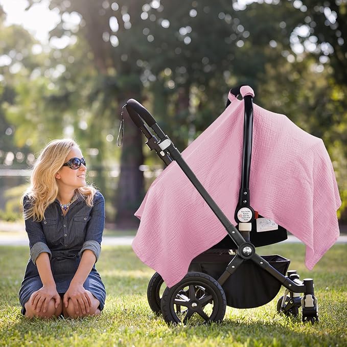 Metplus Muslin Car Seat Cover for Babies - Carseat Stroller Cover Infant Stroller Covers for Boys and Girls, Breathable & Lightweight, Fits Most Strollers & Baby Car Seats