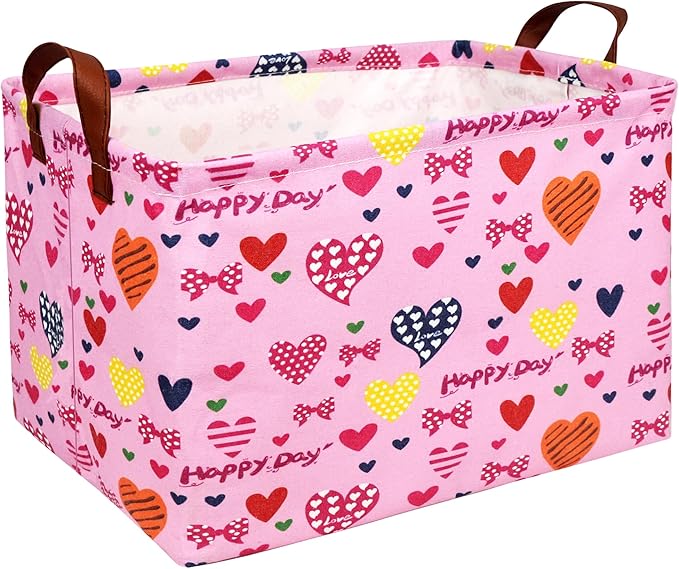 ASKETAM Valentine's Day Basket Gift for Empty Cute Heart Large Storage Bin for Kid and Baby Room Décor (Happy Day Love)