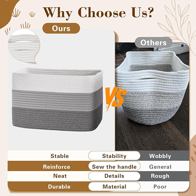 Degeyoyo Woven Storage Baskets, Baskets for Organizing, 3 Pack Woven Basket for Storage, Storage Baskets for Shelf, Towel, Toy, Book, Closet, Baby 15"×10"×9"