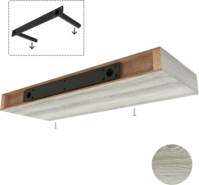 Ballucci Floating Shelf, 36" Wood Wall Shelf with Invisible Brackets for Bathroom, Living Room, Bedroom, Kitchen, Nursery, 6" Deep, Rustic Gray