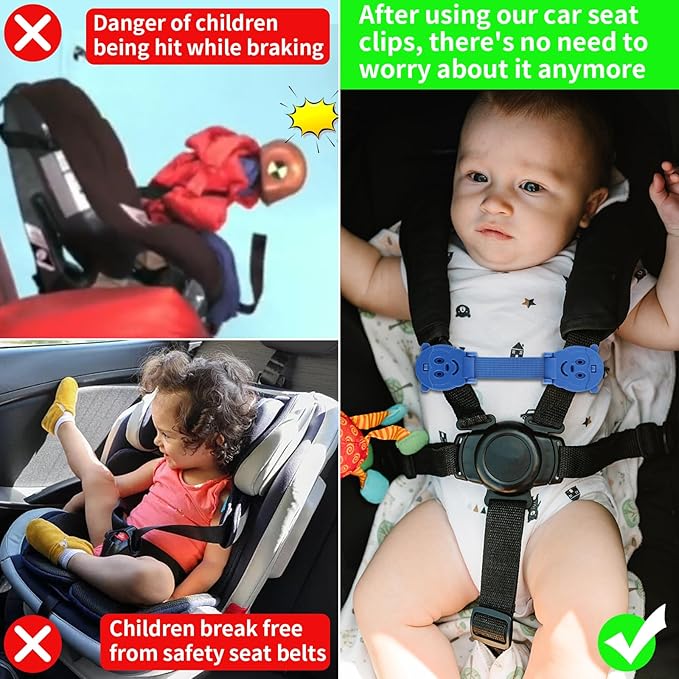 Anti Escape Strap, Baby Harness Chest Clip Safety Clip, Prevent Children/Kids Taking Their Arms Out of Child High Chairs/Strollers/Baby Reins, Blue(2 Pack)