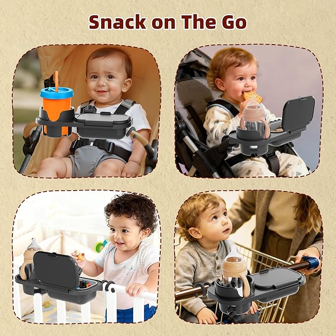 Universal Stroller Snack Tray, Compatible with Nuna Uppababy Mockingbird, Stroller Snack Tray Attachment with Cup Holder, Detachable Silicone Tray for Easy Clean, Toddler Snacking On The Go