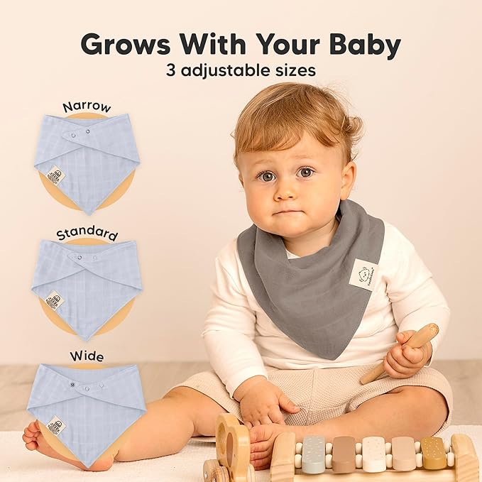8-Pack Muslin Baby Bibs for Boys, Girls - Muslin Bandana Drool Bibs for Baby Girl & Boy, Drooling Newborn, Teething Toddler, Infant 0-36 Months, 100% Cotton Extra Absorbent & Soft (Nimbus)