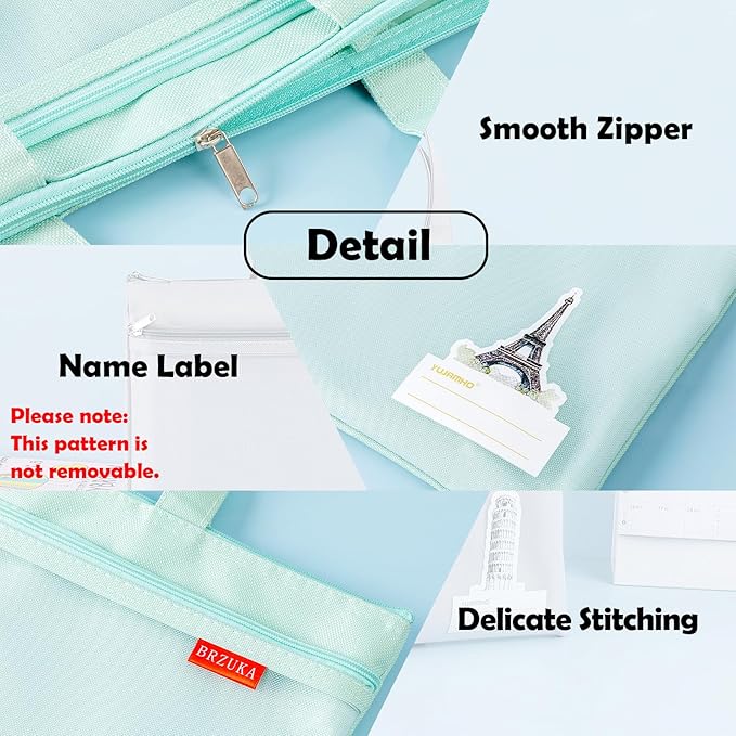 BRZUKA Mesh Zipper Pouch 11x13.7 in, A4 Double Pocket Waterproof File Bag with Handle, Document Storage for School/Travel/Office/Cross Stitch/Puzzle (Green)