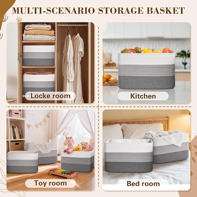 Degeyoyo Woven Storage Baskets, Baskets for Organizing, 3 Pack Woven Basket for Storage, Storage Baskets for Shelf, Towel, Toy, Book, Closet, Baby 15"×10"×9"