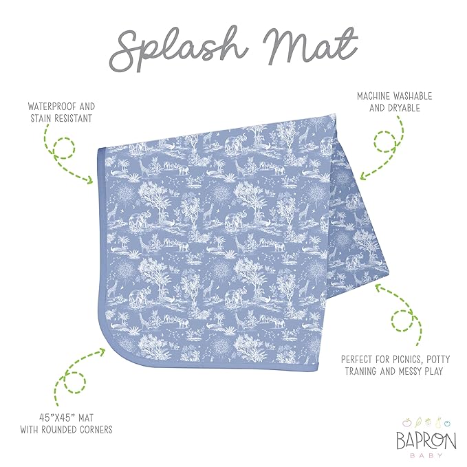 BapronBaby Savanna Blue Splash Mat - Waterproof Catch-All for Under High Chairs, Floors, Tables, Playtime or Arts & Crafts - Machine Washable - 45" x 45”