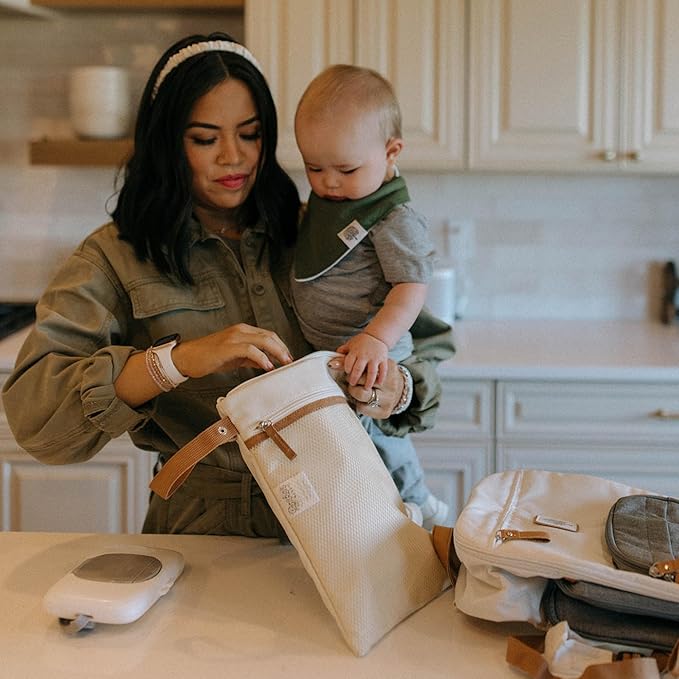 Parker Baby Cloth Diaper Wet Dry Bag - Waterproof Reusable Bag with Mesh Organizer and Zippered Pocket | Stylish, Machine-Washable, Convenient Handle for Diapers, Wet Clothes, Swimsuits - Cream