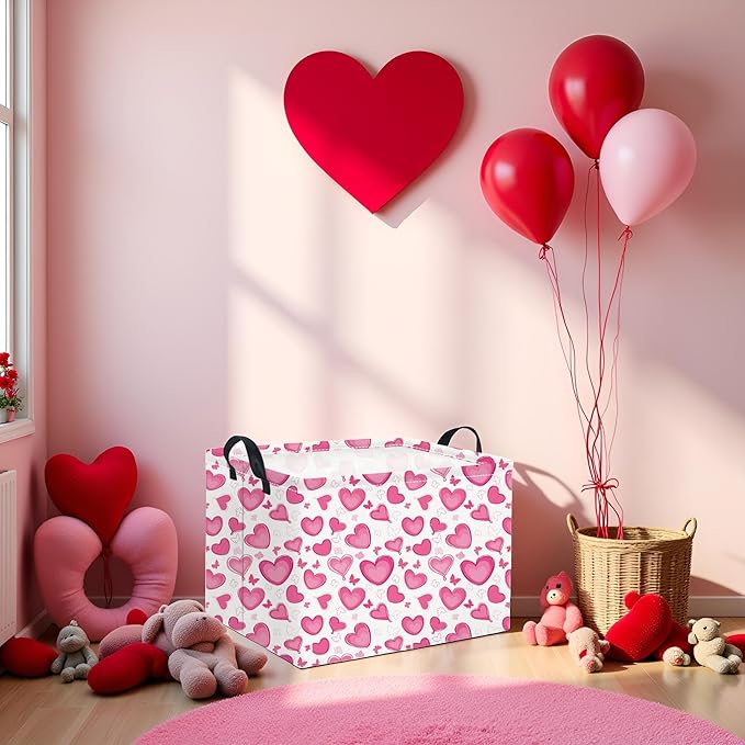 TIBAOLOVER Rectangular Valentines Basket for Women Girls Storage Bin Organizer Box Shelf Room Decor(Butterfly Heart)