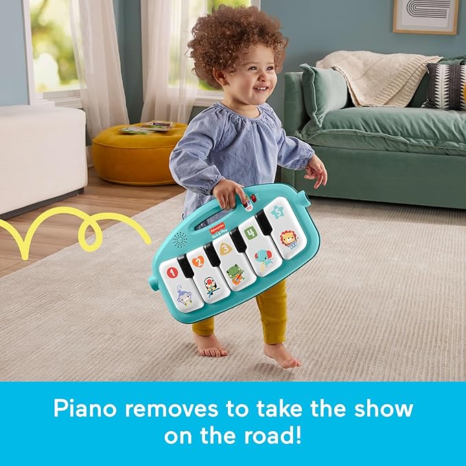 Fisher-Price Baby Activity Mat Glow & Grow Kick & Play Piano Gym, Blue, Musical Learning Toys for Ages 0+ Months, Spanish Version