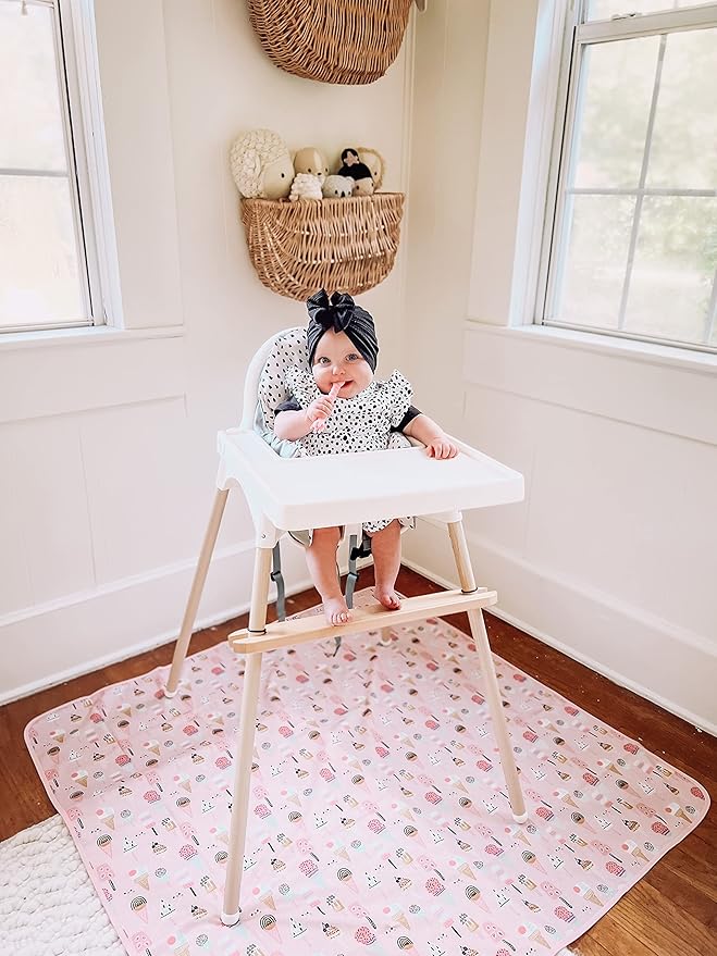 BapronBaby Pink Ice Cream Splash Mat - Waterproof Catch-All for Under High Chairs, Floors, Tables, Playtime or Arts & Crafts - Machine Washable - 45" x 45”