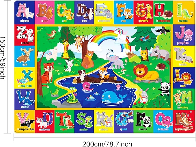 Soft Non-Toxic Baby Play Mat with ABC Alphabet - Foldable Crawling Mat for Infants & Toddlers, Extra Thick Floor Mat for Nursery, Playroom, Daycare | Non-Slip, Machine Washable (78.7X59 INCH)