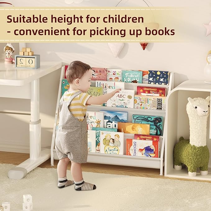 4-Tier Kids Bookshelf, Book Shelf for Kids Rooms,Book Rack for Kid with Four Deep Pockets,Nursery Bookshelves for Kid' Playroom, Toddler Bookshelf as a Children's Gift