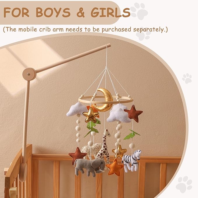 Baby Mobile for Crib – Handmade Hanging Felt Nursery Mobile – Fits Most Crib Arms – Gender-Neutral Boho Nursery Decor & Baby Gift