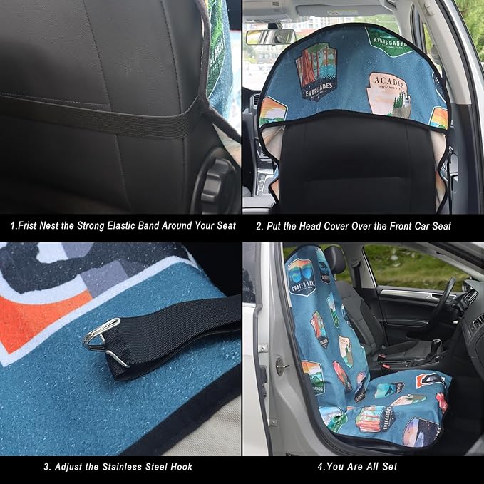 LoyaGour Car Seat Cover Protector Front Seats,for Gym Workout,Running,Swimming,Beach and Hiking,Waterproof Sweat Towel Bucket Seat Covers for Trucks SUV Jeep (National Parks, 1Pcs)