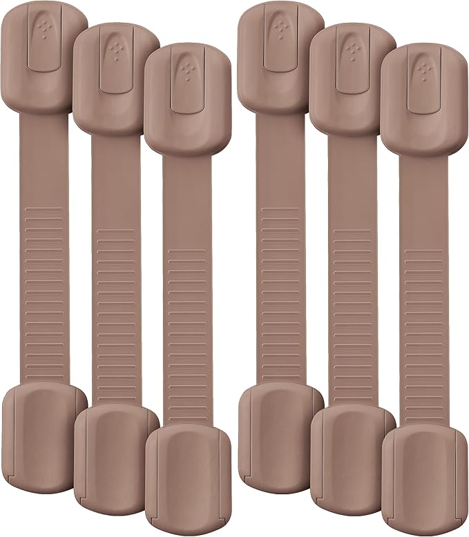Bates- Child Safety Strap Locks, 6 Pack, Warm Earthy, Baby Cabinet Locks with Adjustable Strap Length