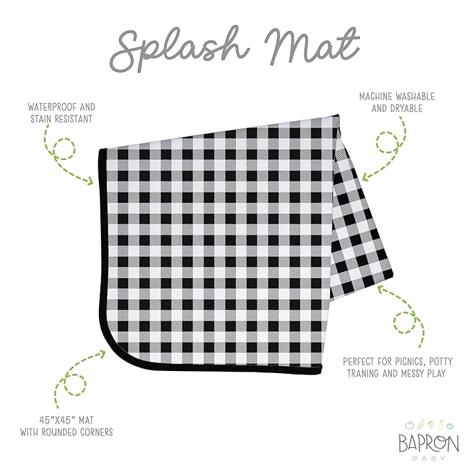 BapronBaby White Buffalo Plaid Splash Mat - Waterproof Catch-All for Under High Chairs, Floors, Tables, Playtime or Arts & Crafts - Machine Washable - 45" x 45”