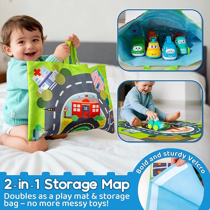 ALASOU 8 PCS Baby Cranes Car Toys for 1 Year Old Boy with Playmat/Storage Bag|1st Birthday Gift for Toddler Toys 1-2|Baby Toys 1 Year Old Boy Gifts for Infant 12 18 Months