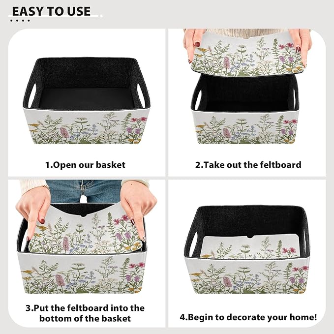 Kcldeci Flower Border Herbs Wild Flowers Plant Storage Bins Baskets for Organizing - 2Pack, Sturdy Foldable Storage Baskets for Shelves Closet Nursery Toy