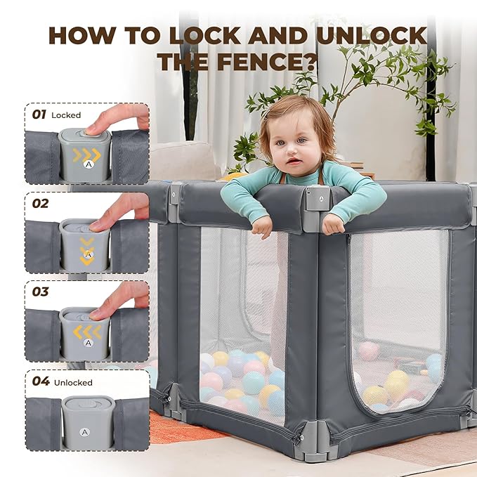 Dripex Small Foldable Baby Playpen, 49"x47" Small Space Play Yard for Travel - Portable Collapsible Play Pen for Babies, Indoor Outdoor Baby Fence, Grey