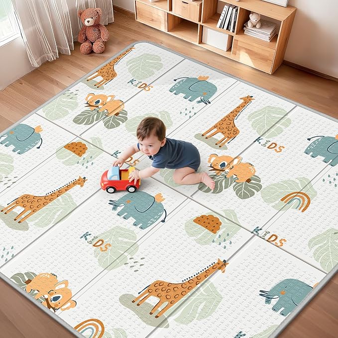 Foldable Baby Play Mat for Floor, PIGLOG 79x71 Extra Large Crawiling Play Mat for Babies, Waterproof & Portable Tummy Time and Non-Toxic Soft Foam Playmat for Infants, Toddlers