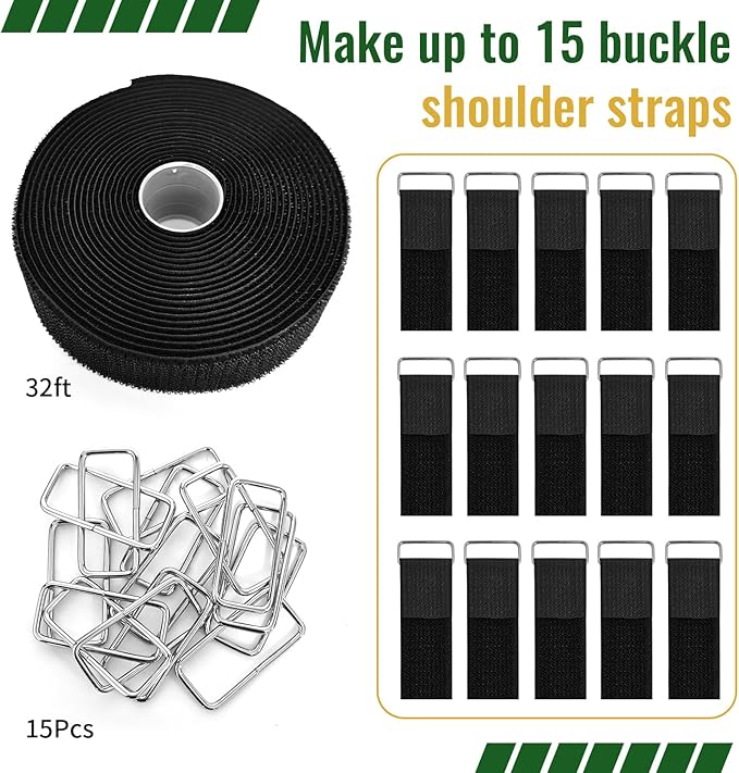 1.5 Inch x 16 Ft Hook and Loop Straps, 15 Metal Buckles, Adjustable Reusable Securing Cord Ties, Freely Cut-to-Length Cinch Strap, Suitable for Organization and Storage