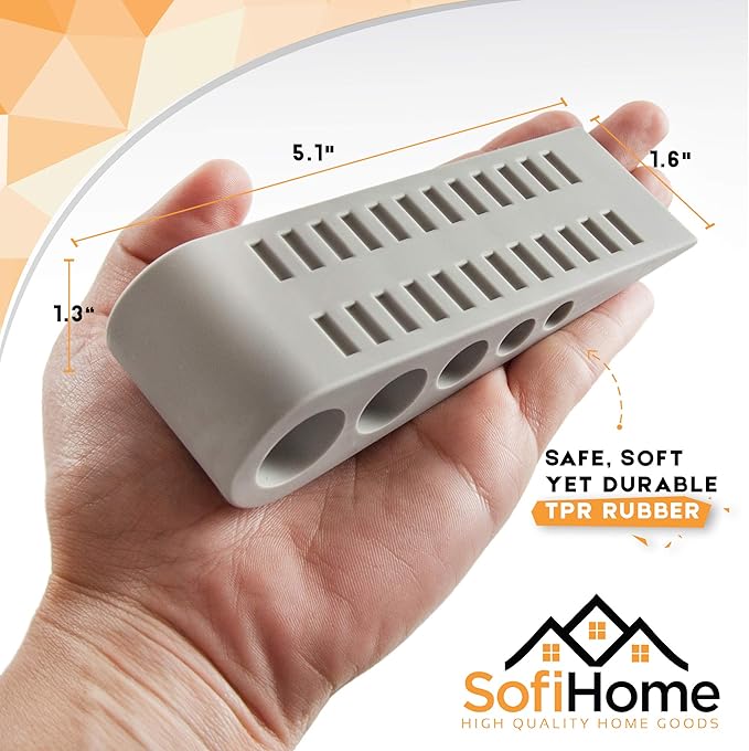 Door Stopper 6 Pack [1.3" high] - Bonus Holders - SofiHome Premium Heavy Duty Door Stop Rubber Wedge with Decorative Holder - Ideal for Large & Small Door Gaps - The Improved (6, Gray)