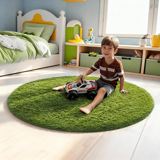 Ophanie Area Rugs for Bedroom Living Room,Color 7- Green,Size 4',Shape Round