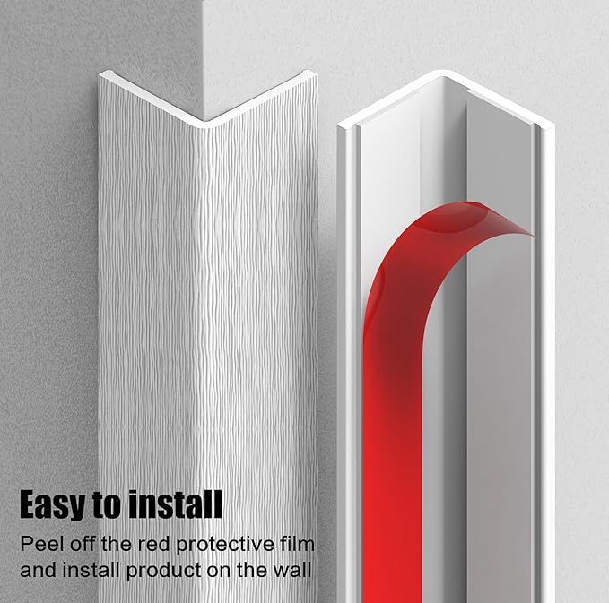 ‎Frychee Wall Corner Protector, Walls Edge Protector，Self-Adhesive Wall Corner Guards,PVC Double Side Edge Protector， Furniture Stairs Guard (White Wood Grain 2PCS 90cm/35.4in)