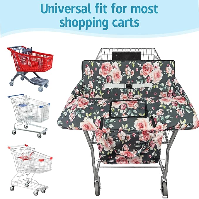 Shopping Cart Cover for Baby,2-in-1 High Chair Cover Soft,Portable, and Machine Washable,Comfortable Cotton Seat Pad with Safety Harness and Portable Cloth Bag,Fits All Supermarkets and Restaurants