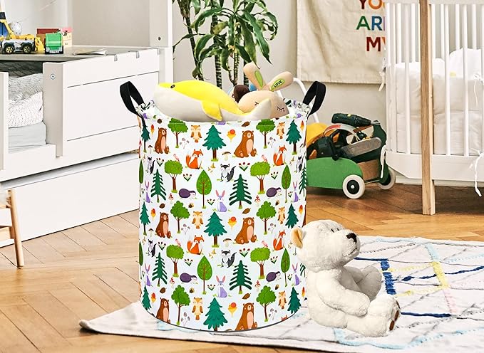 MAIZMZ Kids Animal Laundry Basket Nursery Hamper Storage Bins Gift Basket Clothes Organizer Toy Box Large Canvas Collapsible Chest for Home/Dorm/Kitchen/Pet/Office/Closet/Shelf/Room Decor