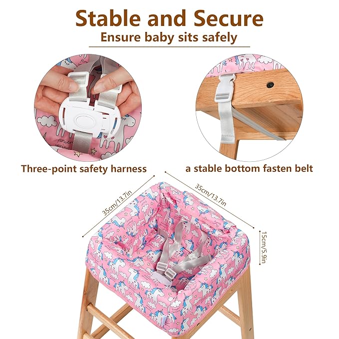 High Chair Cover for Baby Restaurant: Sprouterie Baby High Chair Covers for Restaurant Highchair with Safety Harness Stain and Slip Resistant Waterproof Portable for Outdoor Indoor Eating (Pink)