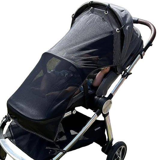 Stroller Sun Shade - Universal UV Protection Cover for Strollers Sunshade with See Through, Clip-On Sun Blocker, Sun Shield for Baby, Breathable Adjustable Fit, Full Coverage, Large